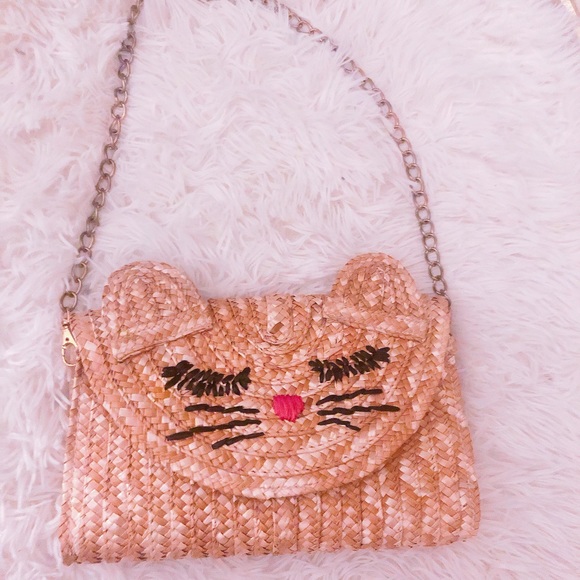 Rare wicker straw cat envelope clutch with 3D ears - Picture 2 of 11